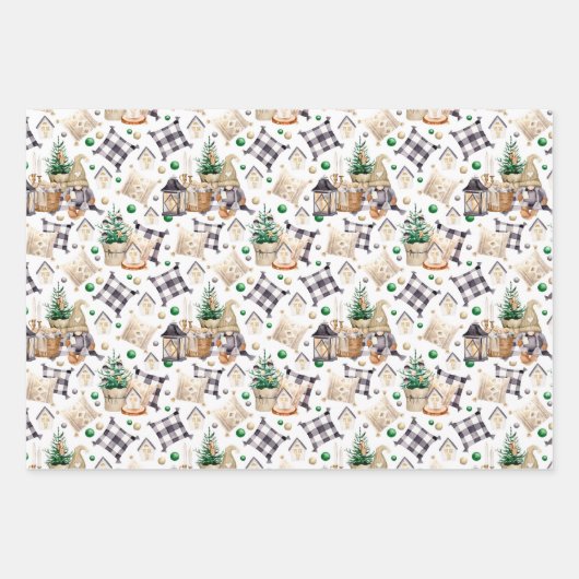 Gnome Boerderij Zwart-wit Plaid Inpakpapier Vel (Voorkant)