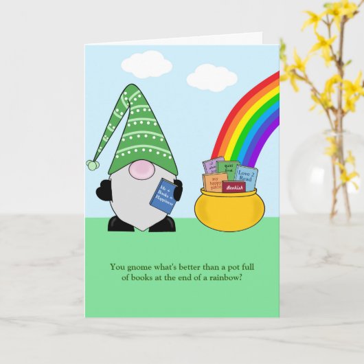 Gnome Book Lover Verjaardag Kaart (Gele Bloem)