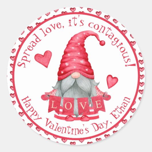 Gnome Boy Met Harten| Klasgenoten Valentijns Ronde Sticker (Voorkant)