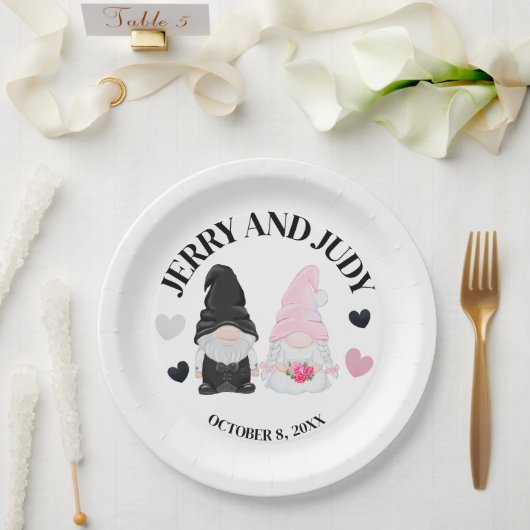 Gnome bruid en bruidegom papieren bordje (Huwelijk)