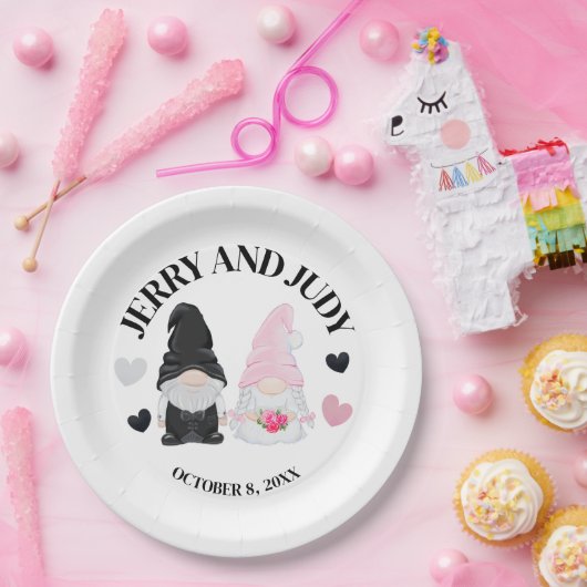 Gnome bruid en bruidegom papieren bordje (Feest)