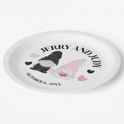 Gnome bruid en bruidegom papieren bordje (Gekanteld)