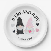 Gnome bruid en bruidegom papieren bordje (Voorkant)