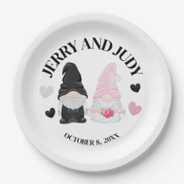 Gnome bruid en bruidegom papieren bordje