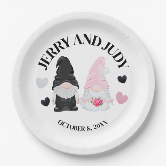 Gnome bruid en bruidegom papieren bordje (Voorkant)