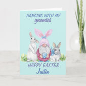 Gnome Bunny Happy Easter - Persoonlijke naam Kaart (Voorkant)