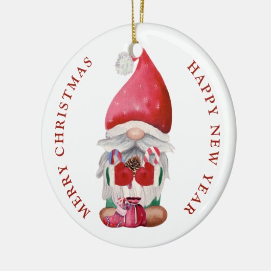 Gnome Candy Cane Pine Cone Keramisch Ornament (Links)