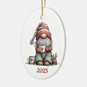 Gnome Ceramic Oval Christmas Ornament (Links)