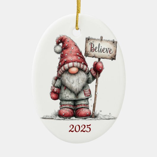Gnome Ceramic Oval Christmas Ornament (Voorkant)
