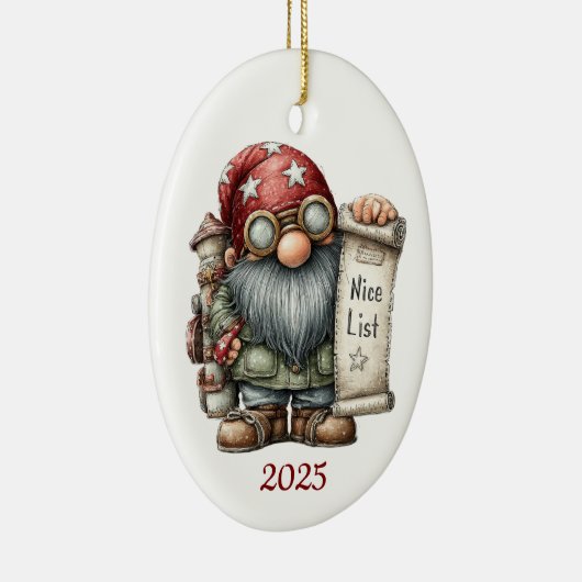 Gnome Ceramic Oval Christmas Ornament (Rechts)