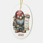 Gnome Ceramic Oval Christmas Ornament (Links)