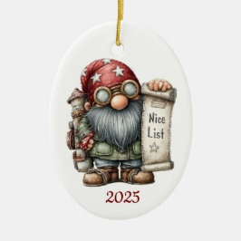 Gnome Ceramic Oval Christmas Ornament