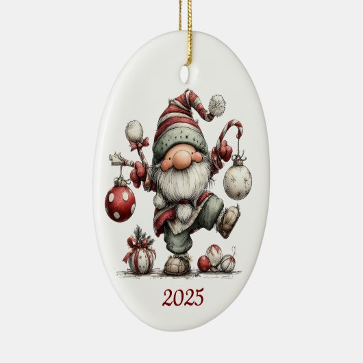 Gnome Ceramic Oval Christmas Ornament (Rechts)