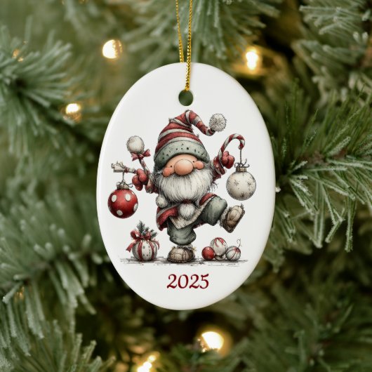 Gnome Ceramic Oval Christmas Ornament (Boom)