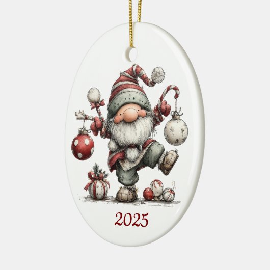 Gnome Ceramic Oval Christmas Ornament (Links)