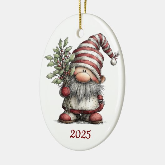 Gnome Ceramic Oval Christmas Ornament (Links)