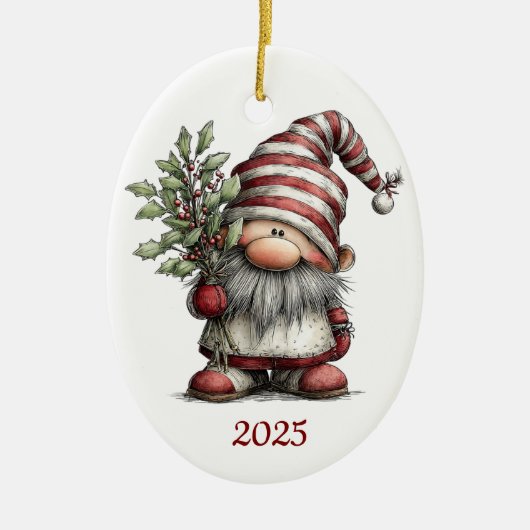 Gnome Ceramic Oval Christmas Ornament (Voorkant)