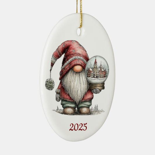 Gnome Ceramic Oval Christmas Ornament (Rechts)