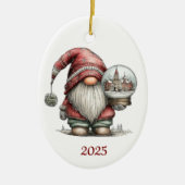 Gnome Ceramic Oval Christmas Ornament (Voorkant)
