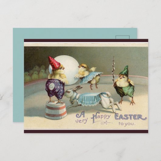 Gnome Chick en Bunny Circus Pasen Briefkaart (Voorkant / Achterkant)