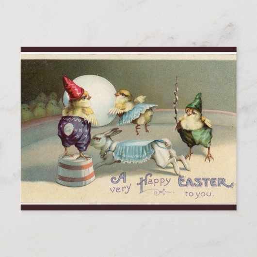  Gnome Chick en Bunny Circus Pasen Briefkaart (Voorkant)