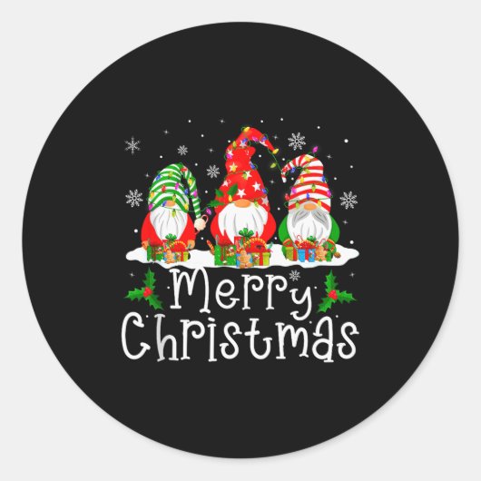 Gnome Christmas Lights Matching Family Gnome Merry Ronde Sticker (Voorkant)