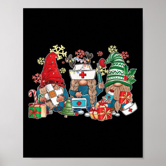 Gnome Christmas Nurse Men Women Xmas Santa Poster (Voorkant)