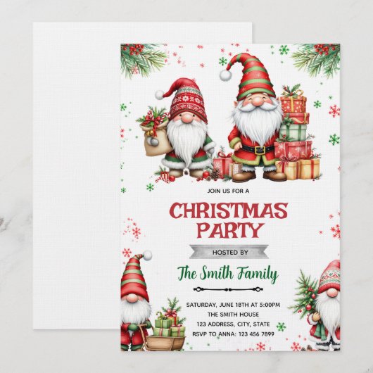 Gnome Christmas party Invitation Kaart (Voorkant / Achterkant)