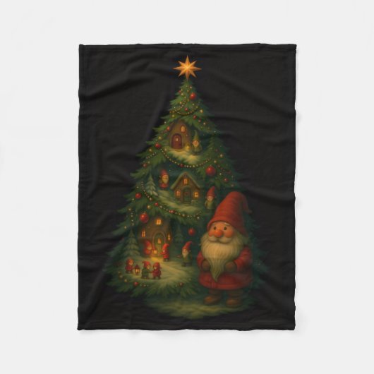 Gnome Christmas Tree Village Fleece Blanket – Cozy Deken (Voorkant)