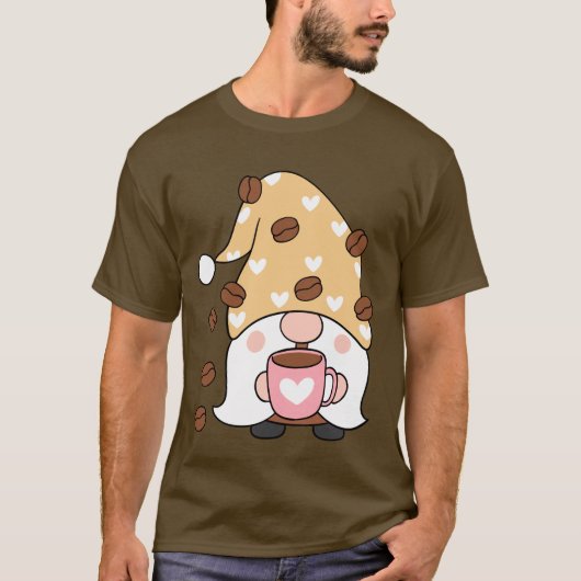 Gnome Coffee Lover Coffee Bean Pet met hart T-shirt (Voorkant)