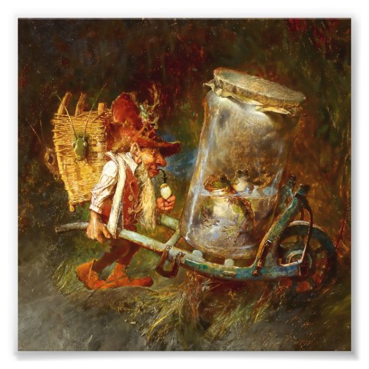 "Gnome Collecting Frogs" door Heinrich Schlitt Foto Afdruk (Voorkant)