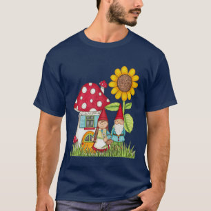 Gnome Couple Mushroom Home Sunflower Unisex T-shirt