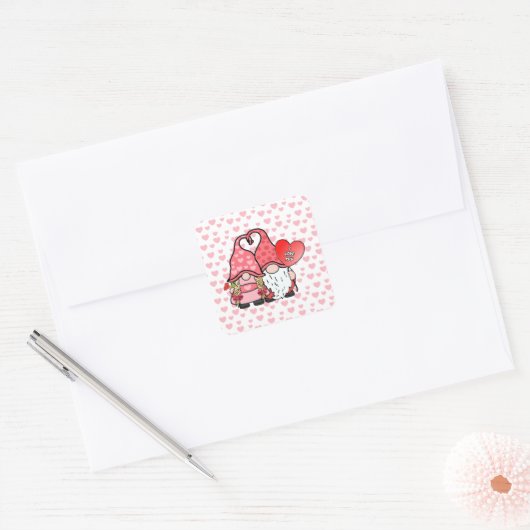 Gnome Couple Vierkante Sticker (Envelop)