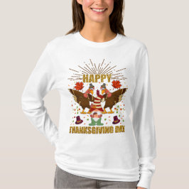 Gnome Dabbing Turkeys Thanksgiving Day Lange hoes T-shirt