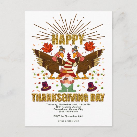 Gnome Dabbing Turkeys Thanksgiving Day Uitnodiging (Voorkant)