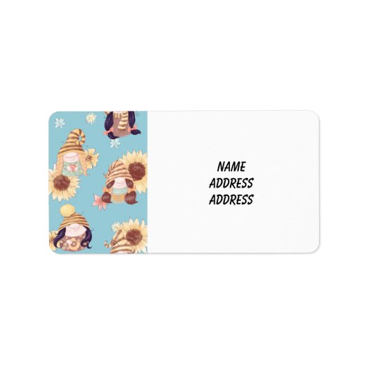 Gnome-dames en -zonnebloemen etiket (Voorkant)