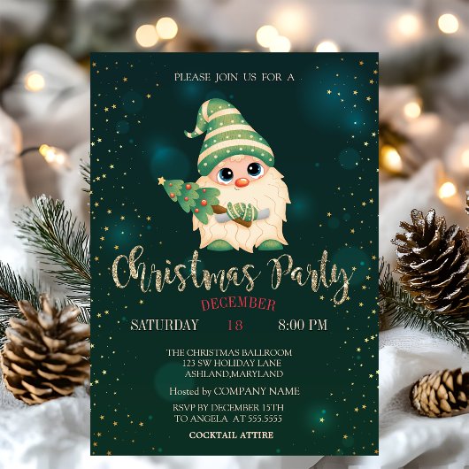 Gnome Dennengewas, Sterren Kerstfeest Bedrijfsfees Kaart