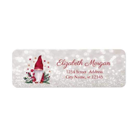 Gnome Dennentakken Sterren Glitterende Bokeh Etiket (Voorkant)