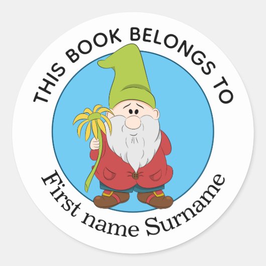 Gnome Dit Boek Is Van Gepersonaliseerd  Ronde Sticker (Voorkant)