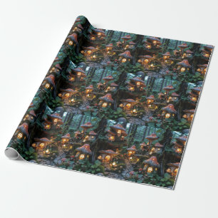 Gnome dorp op avond tijd cadeaupapier