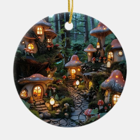 Gnome dorp op avond tijd keramisch ornament (Voorkant)
