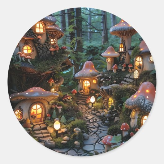 Gnome dorp op avond tijd ronde sticker (Voorkant)