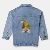 Gnome Draag Strawberry Knit Pet en Jam Womens Denim Jacket (Achterkant)