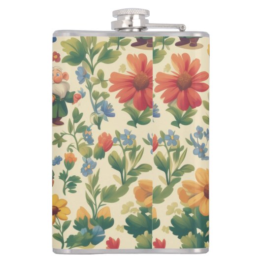 Gnome een bloem patroon ontwerp heupfles (Achterkant)