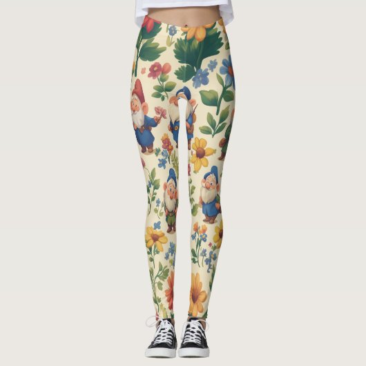 Gnome een bloem patroon ontwerp leggings (Voorkant)
