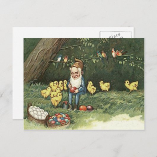Gnome Elf Pasen Gekleurd Geschilderd Ei Kuiken Feestdagenkaart (Voorkant / Achterkant)