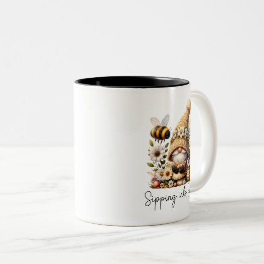 Gnome en Bee Spring Tweekleurige Koffiemok (Voorkant rechts)