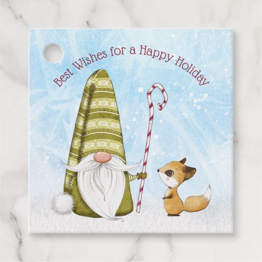 Gnome en Fox Best Wishes Happy Holiday Custom Bedankjes Labels (Voorkant)