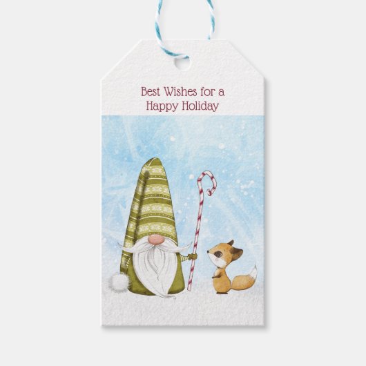 Gnome en Fox Best Wishes Happy Holiday Custom Cadeaulabel (Voorkant)
