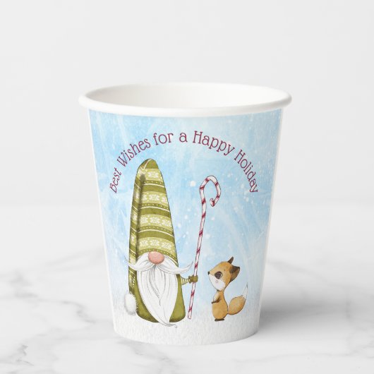 Gnome en Fox Best Wishes Happy Holiday Custom Papieren Bekers (Voorkant)